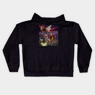 watercolor lion bee with strange mushroom creature Kids Hoodie